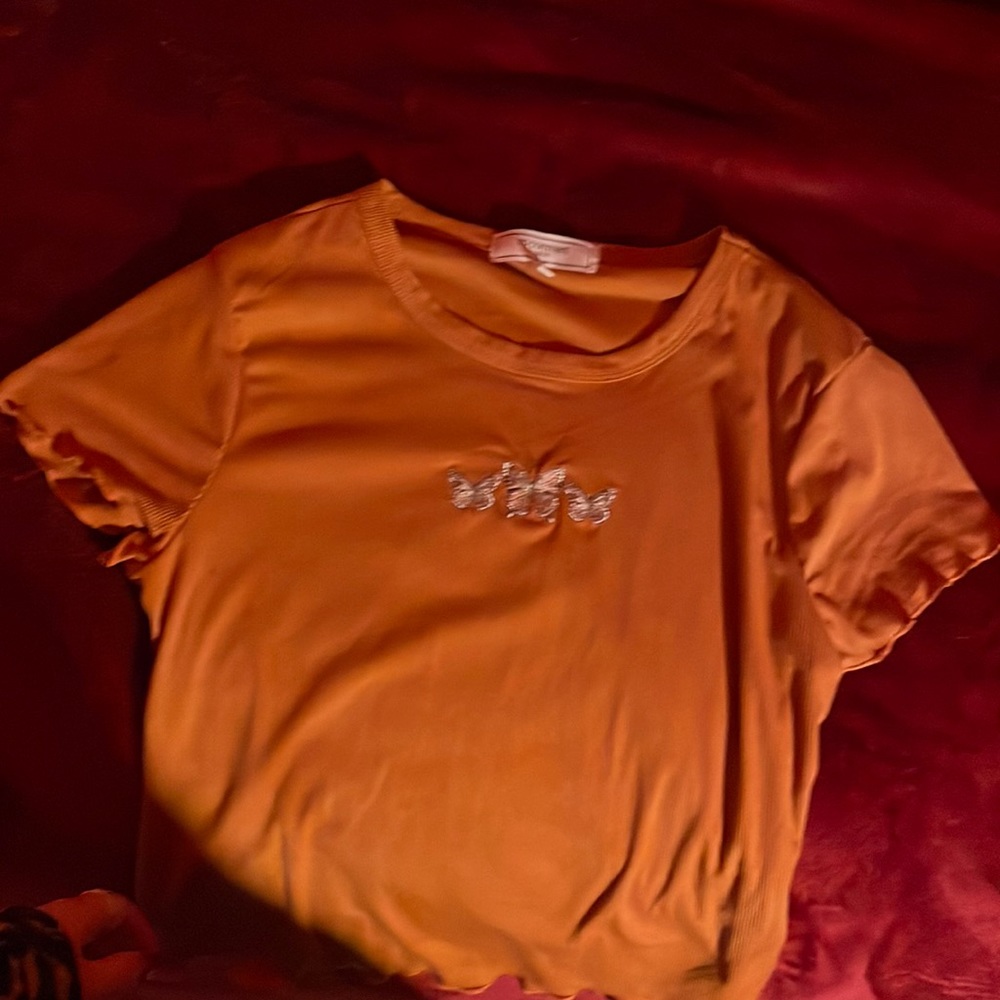 Cute orange butterfly wing$ crop top
